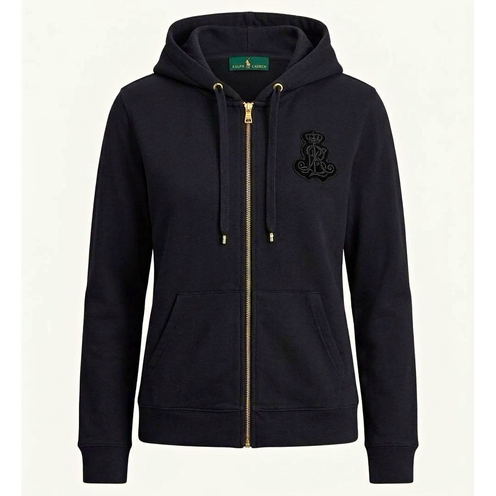 Lauren Jeans Co Ralph Lauren XL Black Hoodie Gold Zipper LRL Crown Crest Jacket
